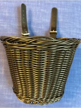 Woven Kid's Bike Basket Bag in black with adjustable straps, waterproof